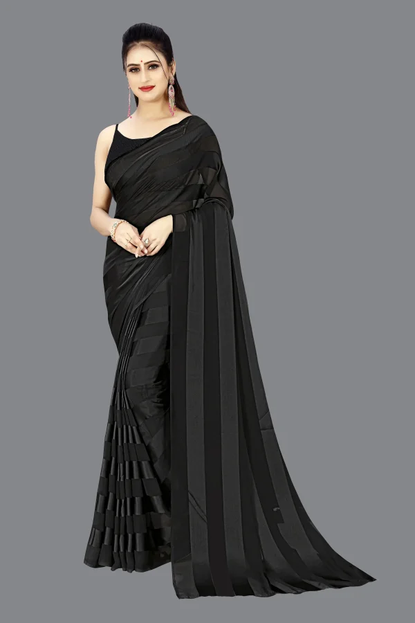 Satin Striped Saree Without Blouse Piece