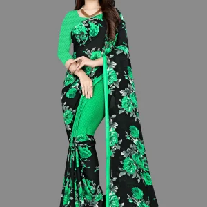 Georgette Printed Saree With Unstitched Blouse Piece