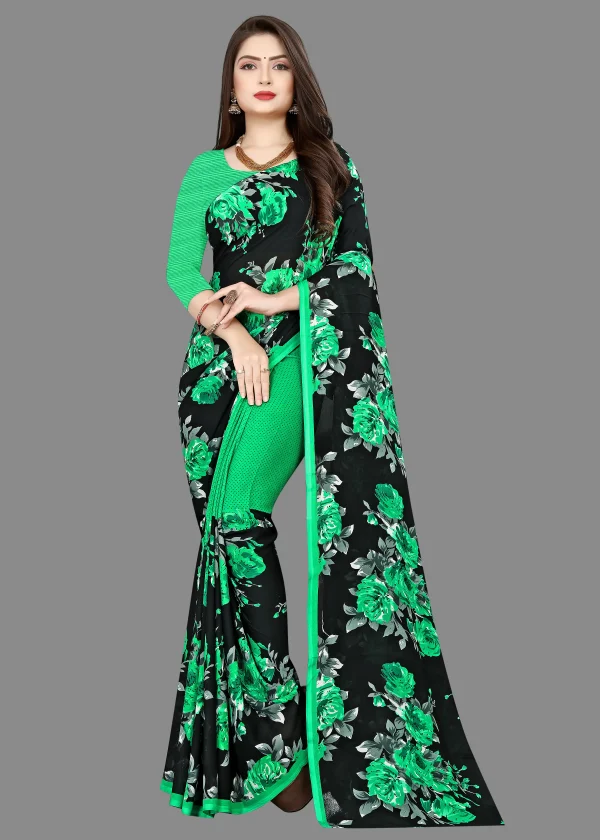 Georgette Printed Saree With Unstitched Blouse Piece