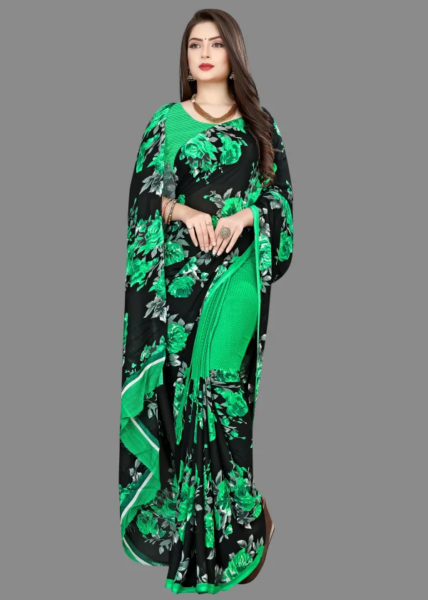Georgette Printed Saree With Unstitched Blouse Piece - Image 3